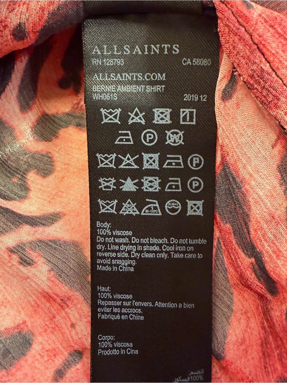 AllSaints Bernie Ambient Printed Shirt Red Black Small - Picture 12 of 12
